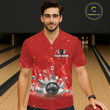 Load image into Gallery viewer, Personalized Red Flame Funny Bowling Button-up shirts My drinking team has a bowling problem NQS11615