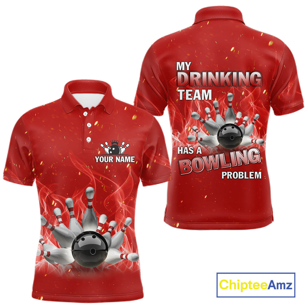 Personalized Red Flame Funny Bowling shirts for Men My drinking team has a bowling problem NQS11615