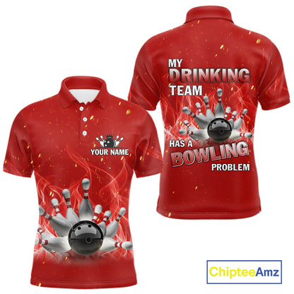 Personalized Red Flame Funny Bowling shirts for Men My drinking team has a bowling problem NQS11615