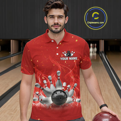 Personalized Red Flame Funny Bowling shirts for Men My drinking team has a bowling problem NQS11615