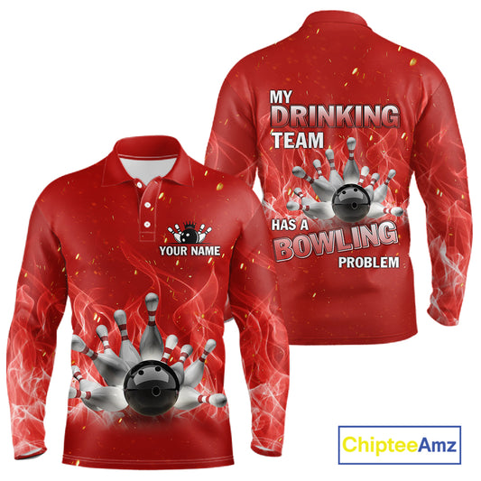 Personalized Red Flame Funny Bowling shirts for Men My drinking team has a bowling problem NQS11615