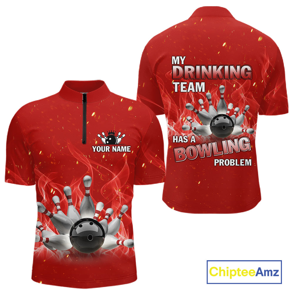 Personalized Red Flame Funny Bowling shirts for Men My drinking team has a bowling problem NQS11615