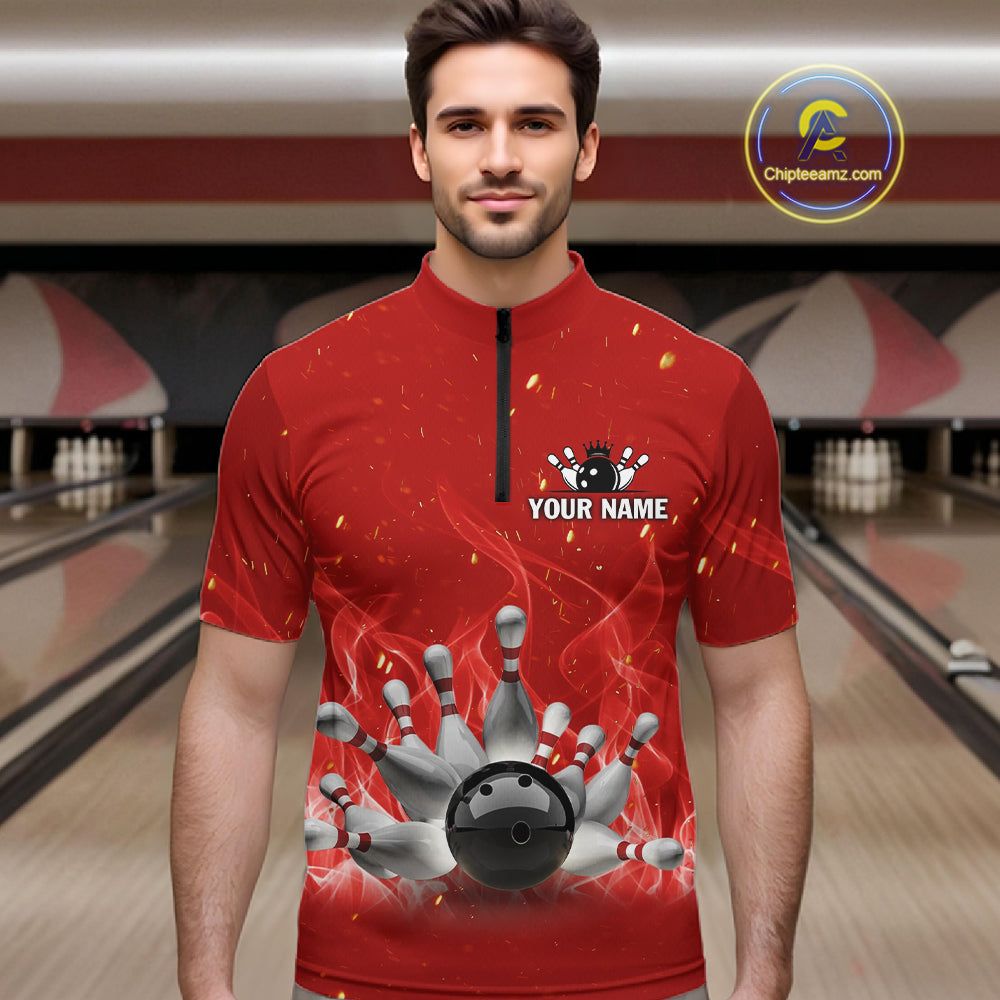 Personalized Red Flame Funny Bowling shirts for Men My drinking team has a bowling problem NQS11615
