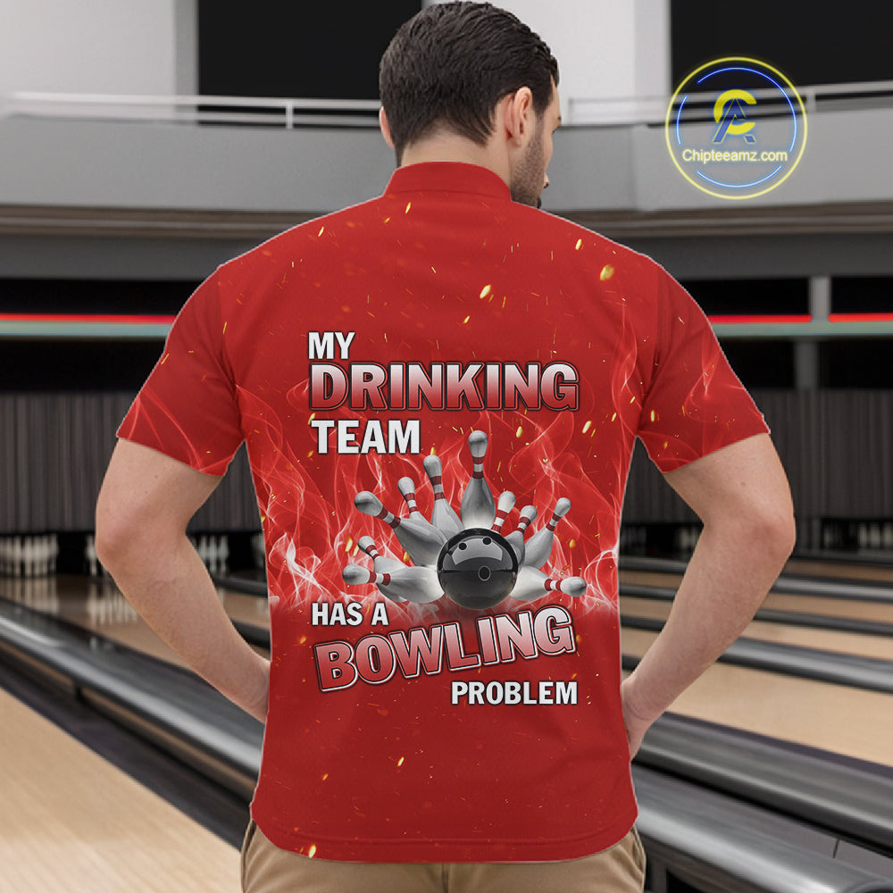 Personalized Red Flame Funny Bowling shirts for Men My drinking team has a bowling problem NQS11615