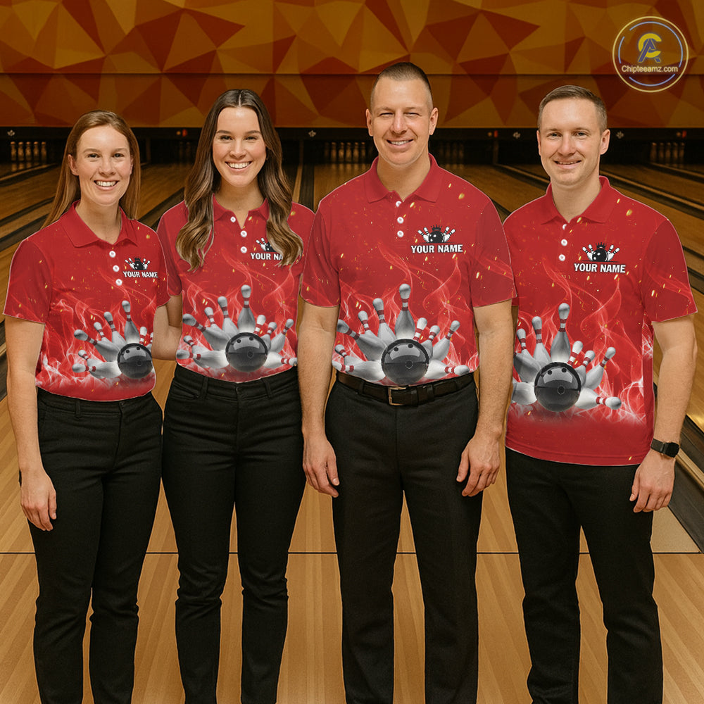 Personalized Red Flame Funny Bowling shirts for Women My drinking team has a bowling problem NQS11615