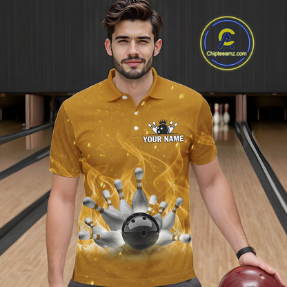 Personalized Yellow Flame Funny Bowling shirts for Men My drinking team has a bowling problem NQS11616