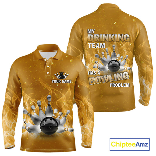 Personalized Yellow Flame Funny Bowling shirts for Men My drinking team has a bowling problem NQS11616