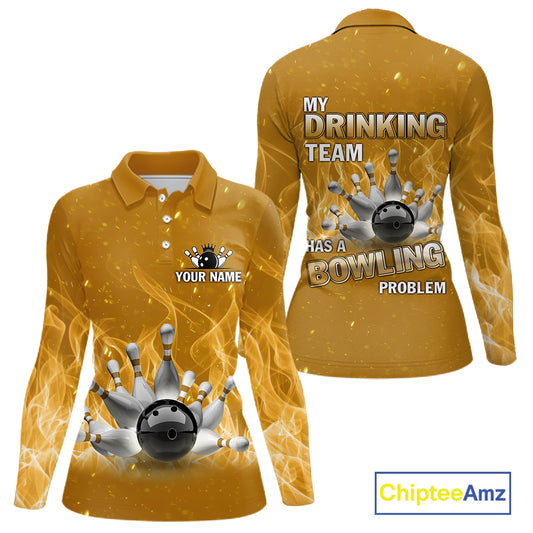 Personalized Yellow Flame Funny Bowling shirts for Women My drinking team has a bowling problem NQS11616