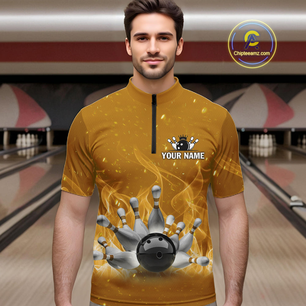 Personalized Yellow Flame Funny Bowling shirts for Men My drinking team has a bowling problem NQS11616