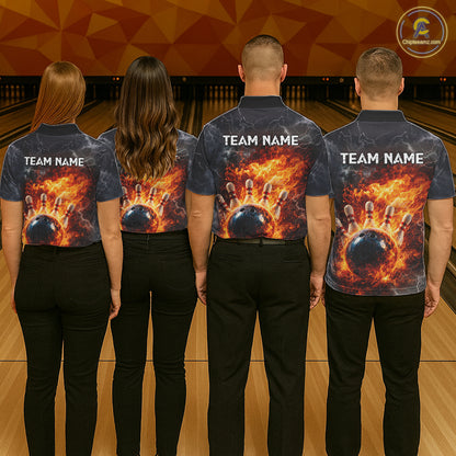 Custom Orange Flame Lightning Thunder Bowling shirts for Men, bowling team jerseys gift for bowlers NQS11618