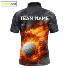 Load image into Gallery viewer, Custom Orange Flame Lightning Thunder Mens Golf Polo Shirt, Golf attire For Men Golfing Gifts NQS11619