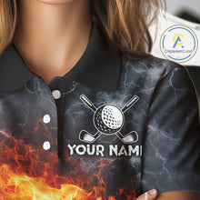 Load image into Gallery viewer, Custom Orange Flame Lightning Thunder Womens Golf Polo Shirt, Golf attire For Ladies Golfing Gifts NQS11619