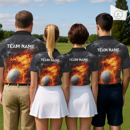 Custom Orange Flame Lightning Thunder Womens Golf Polo Shirt, Golf attire For Ladies Golfing Gifts NQS11619