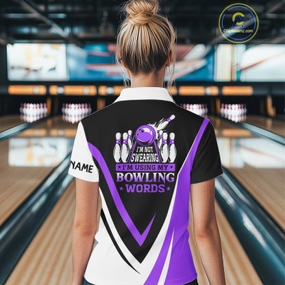 Custom bowling polo shirts for women I'm not swearing, I'm using my bowling words purple bowl shirts NQS7434