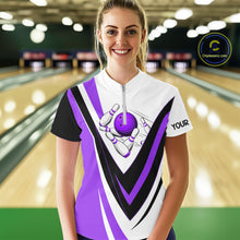Load image into Gallery viewer, Custom bowling Quarter Zip shirts for women I'm not swearing, I'm using my bowling words purple shirt NQS7434