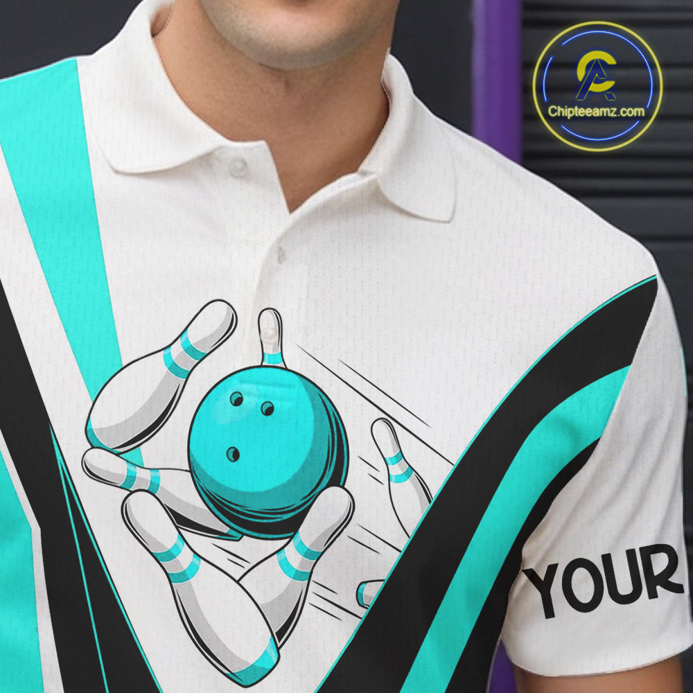 Custom bowling polo shirts for men I'm not swearing, I'm using my bowling words Cyan blue bowl shirts NQS7435