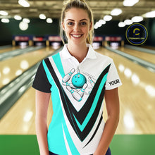 Load image into Gallery viewer, Custom bowling polo shirts for women I'm not swearing, I'm using my bowling words Cyan blue bowl shirt NQS7435