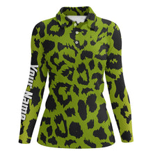 Load image into Gallery viewer, Womens golf polo shirt custom lime green leopard pattern team golf shirts, team golf shirts ladies NQS5431