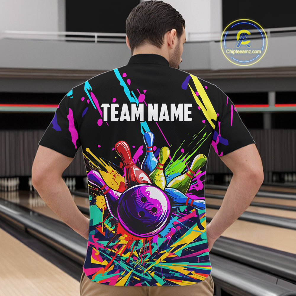 Colorful bowling jerseys Bowling Polo, 1/4 Zip Shirt for Men Custom Bowling Team shirts for bowlers NQS7597