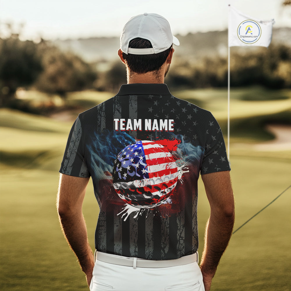 Black American flag smoke Mens golf polo shirts Custom Patriotic Team Golf attire NQS10615