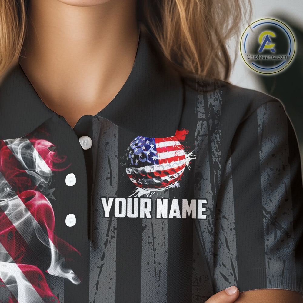 Black American flag smoke Womens golf polo shirts Custom Patriotic Team Golf attire NQS10615