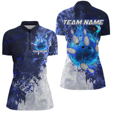 Load image into Gallery viewer, Blue Camo Flame Bowling Polo, Quarter Zip Shirts For Women Custom Bowling Team Jersey Outfits NQS8669