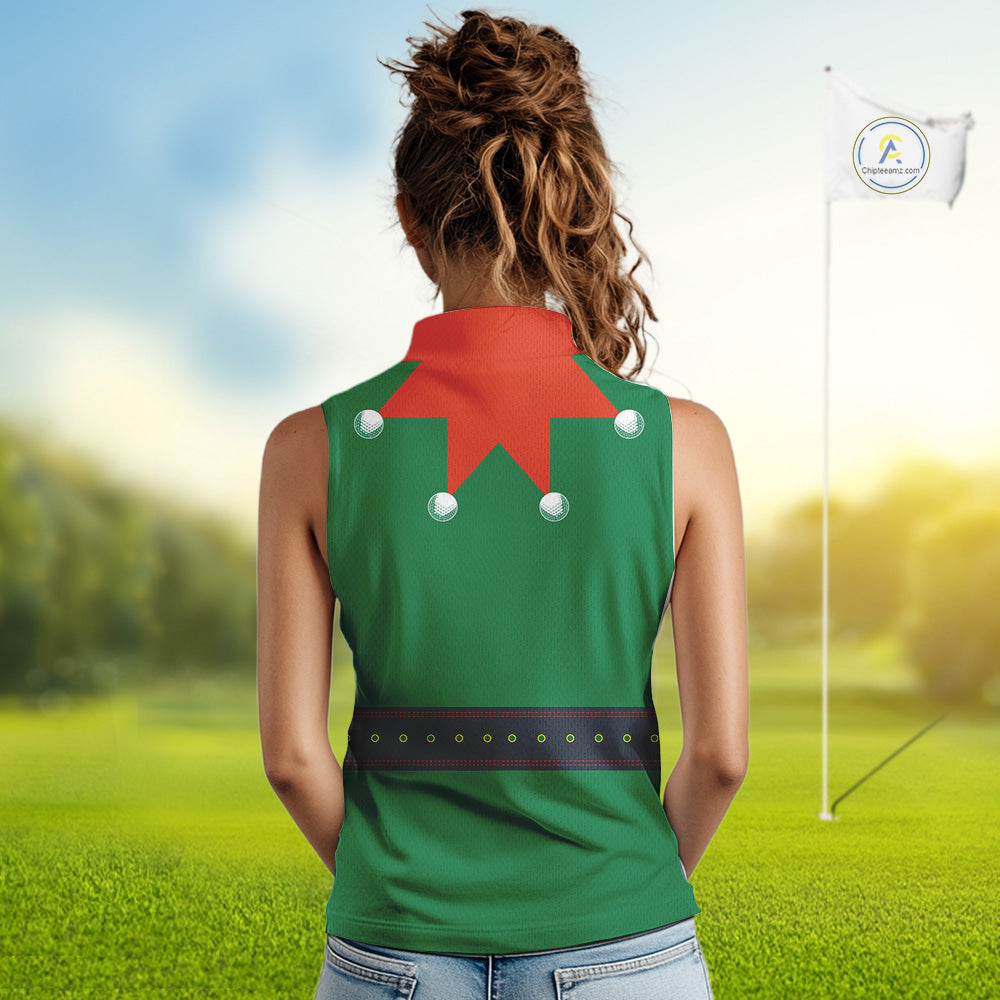 Green and Red Funny Elf Christmas Sleeveless Golf Polo shirt Custom ladies Christmas golf tops NQS11019