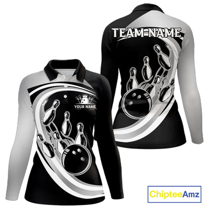 Black and Silver Bowling Shirts For Women Custom Bowling Team League Jerseys, Gift For Bowler NQS11416