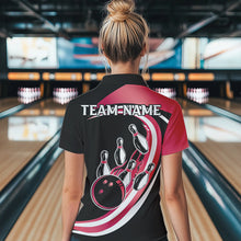 Load image into Gallery viewer, Black &amp; Pink Bowling Polo, 1/4 Zip Shirt For Women Custom Bowling Team League Jersey, Gift For Bowler NQS9491