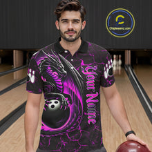 Load image into Gallery viewer, Black And Pink Custom Dragon Bowling Shirts For Men, Dragon Bowling Team Shirts NQS11622