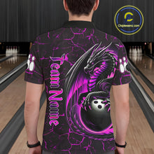 Load image into Gallery viewer, Black And Pink Custom Dragon Bowling Shirts For Men, Dragon Bowling Team Shirts NQS11622