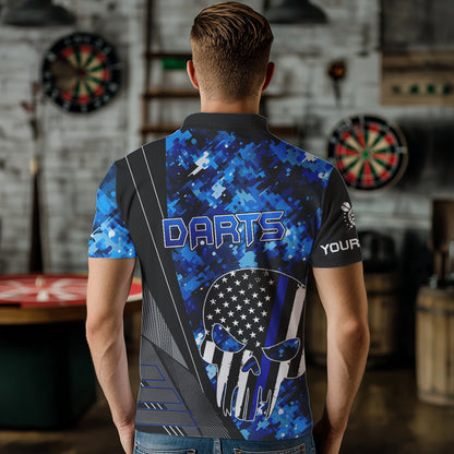 Black and White American Flag Skull Darts Blue Camo Darts Shirts For Men Custom Team Darts Jersey NQS9653