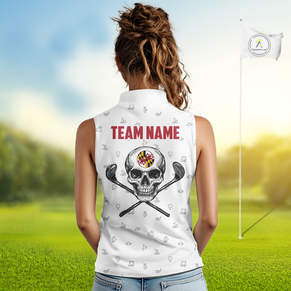 Maryland Flag Golf Clubs Skull Golf Camo Women sleeveless polo shirt Custom Patriotic Golf Team Jersey NQS9937
