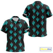 Load image into Gallery viewer, Personalized black &amp; green cactus flower pattern Kid golf polo shirts custom cactus golf shirts NQS9942