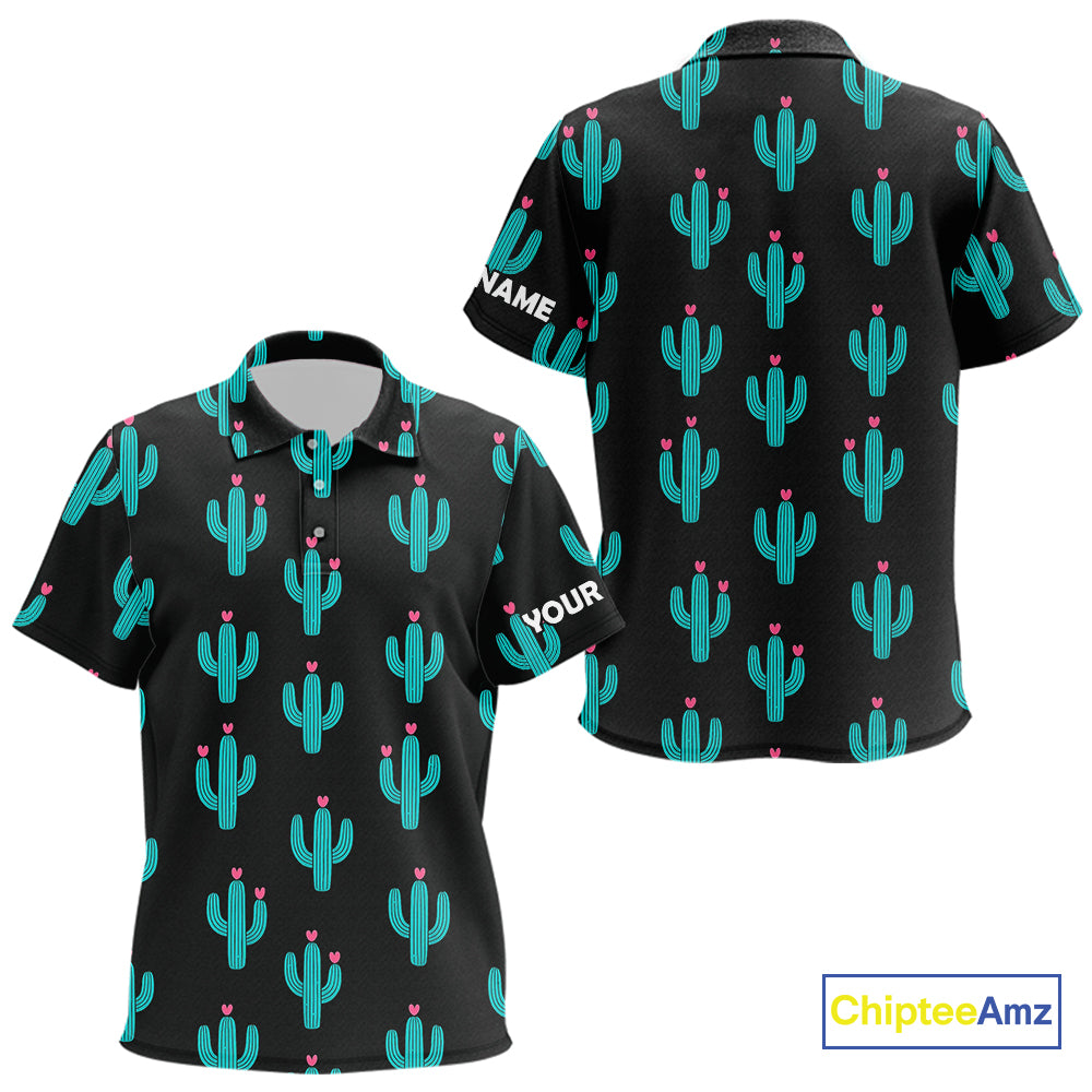Personalized black & green cactus flower pattern Kid golf polo shirts custom cactus golf shirts NQS9942