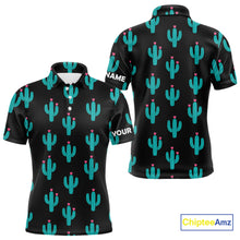 Load image into Gallery viewer, Personalized black and green cactus flower pattern mens golf polo shirts custom cactus golf shirts NQS9942