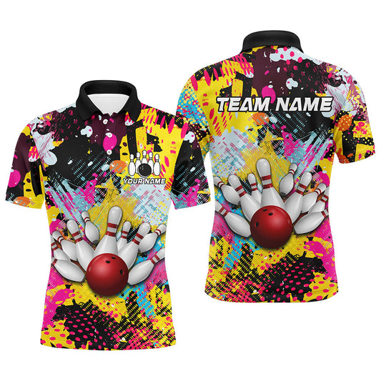 Colorful bowling jerseys Bowling Polo, 1/4 Zip Shirt for Men Custom Bowling Team shirts for bowlers NQS8023