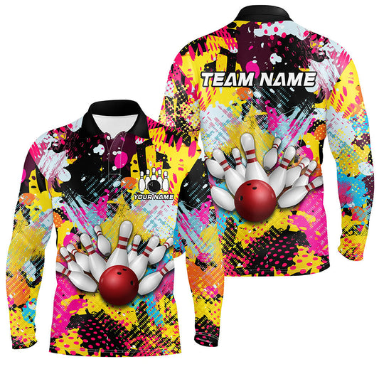 Colorful bowling jerseys Bowling Polo, 1/4 Zip Shirt for Men Custom Bowling Team shirts for bowlers NQS8023
