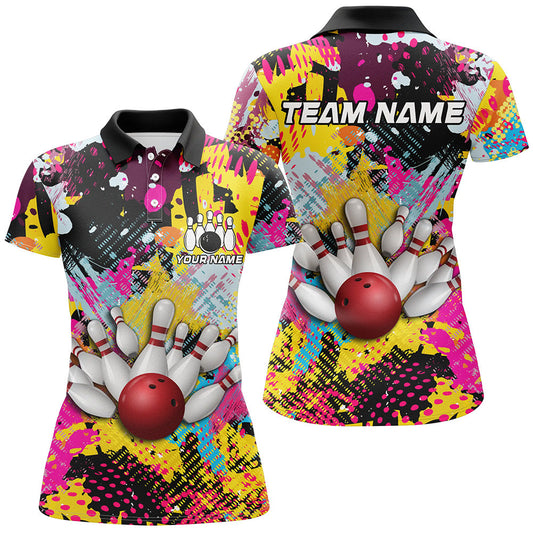 Colorful bowling jerseys Bowling Polo, 1/4 Zip Shirt for Women Custom Bowling Team shirts for bowlers NQS8023