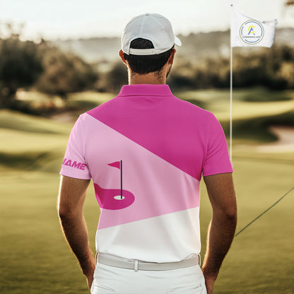 Mens golf polo shirts custom pink and white golf apparel for men, golfing gifts NQS10410