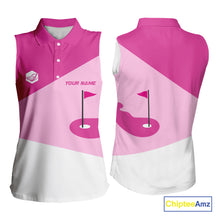 Load image into Gallery viewer, Women Sleeveless golf polo shirts custom pink and white golf apparel for ladies, golfing gifts NQS10410