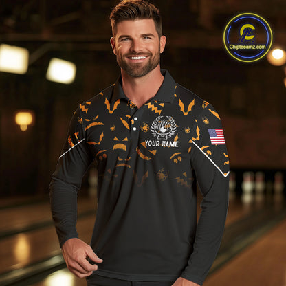 Custom American flag patriotic funny halloween pattern Bowling shirt for men bowling team jersey NQS10414
