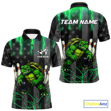 Load image into Gallery viewer, Black American flag Men's bowling shirts Custom Green lightning thunder Turtle Bowling Team Jerseys NQS10623