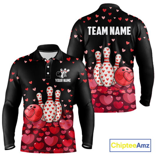 Funny Bowling Heart Pattern Valentine Bowling Shirts For Men Custom Bowling Gifts For him NQS11228