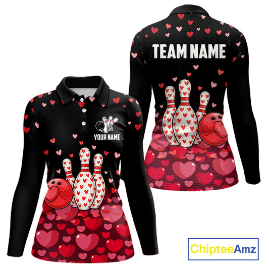 Funny Bowling Heart Pattern Valentine Bowling Shirts For Women Custom Bowling Gifts For her NQS11228