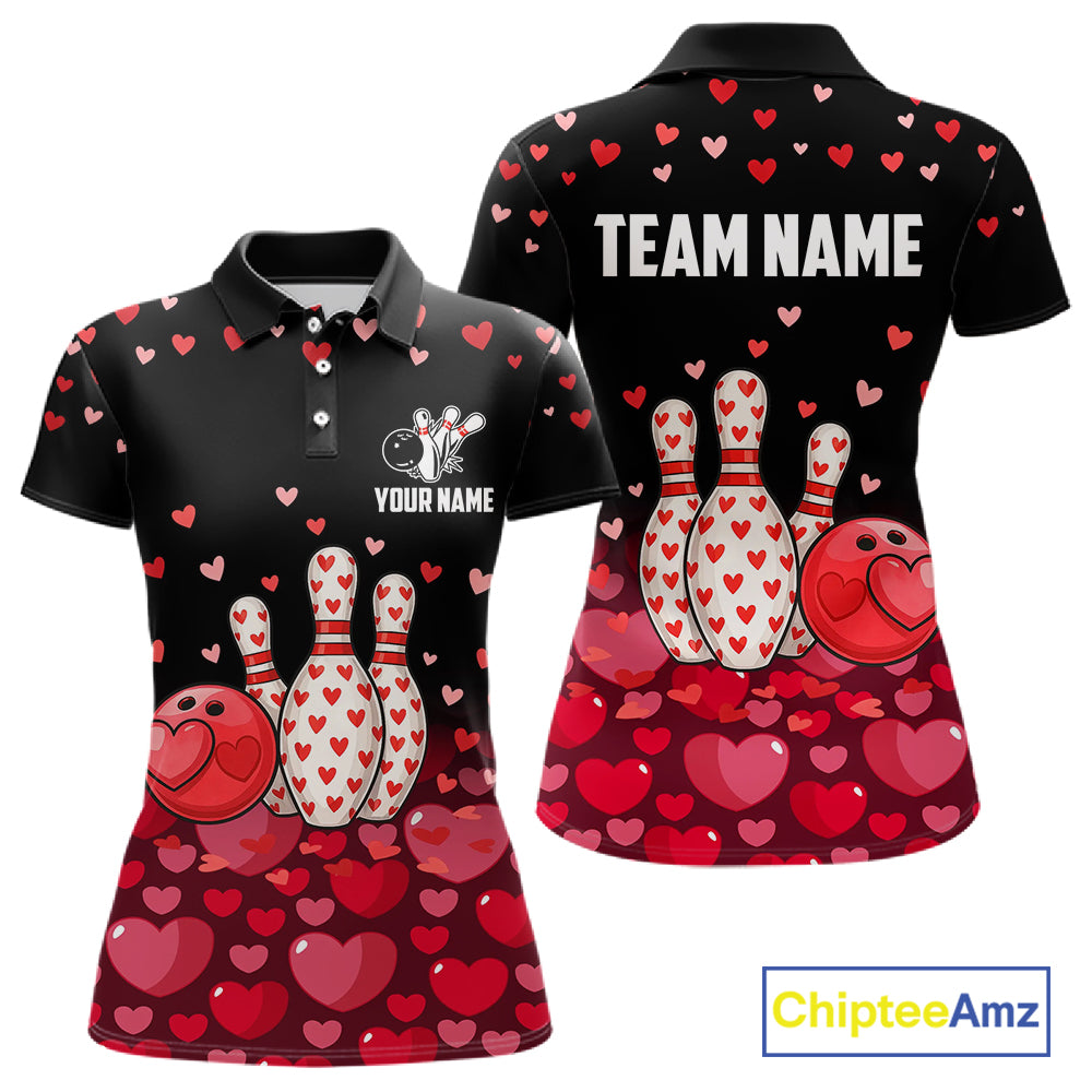 Funny Bowling Heart Pattern Valentine matching bowling shirts for couples Custom Bowling Gifts NQS11228