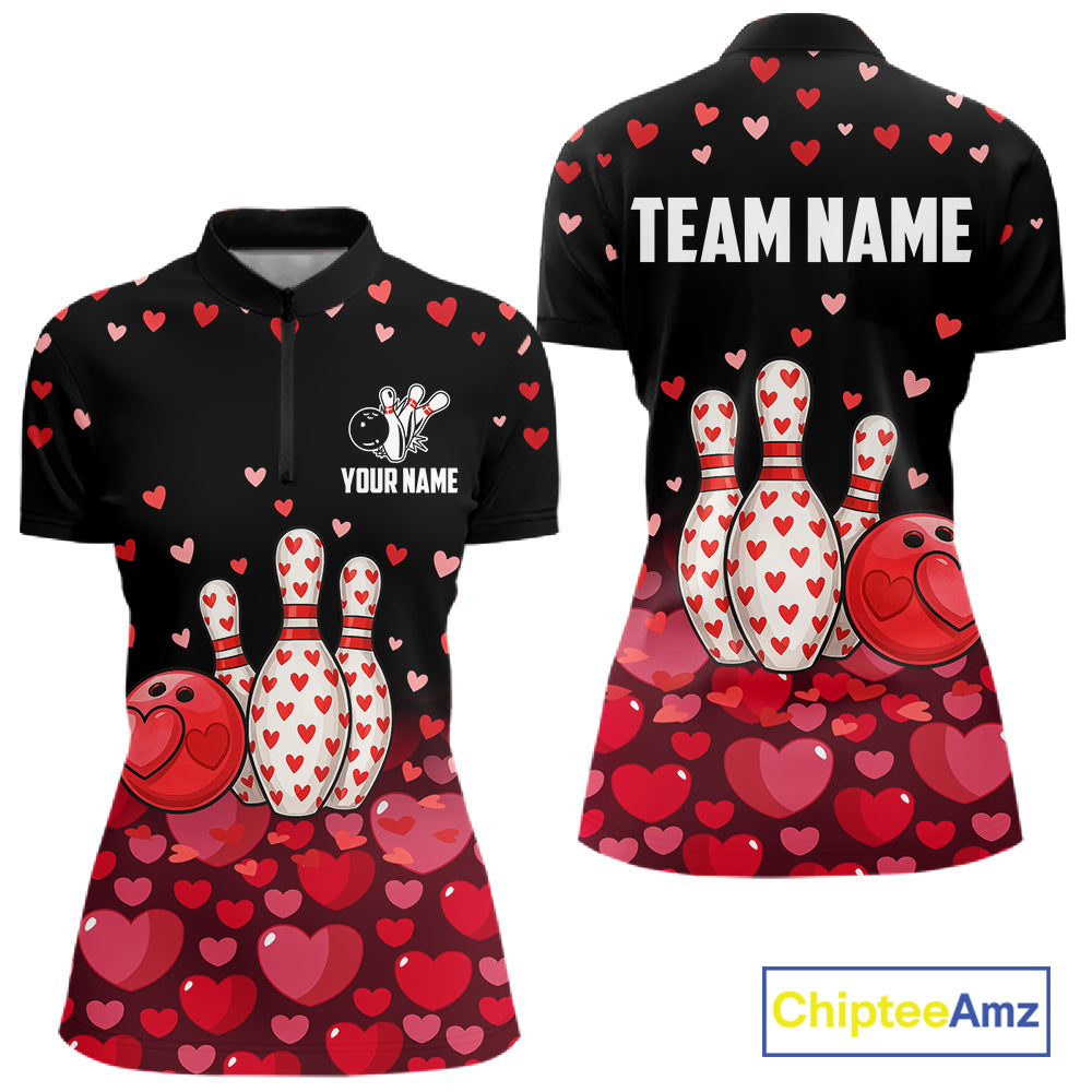 Funny Bowling Heart Pattern Valentine Bowling Shirts For Women Custom Bowling Gifts For her NQS11228
