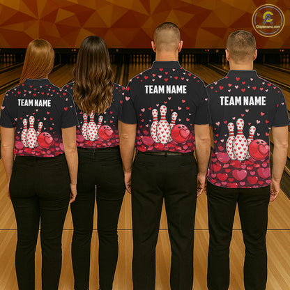 Funny Bowling Heart Pattern Valentine matching bowling shirts for couples Custom Bowling Gifts NQS11228
