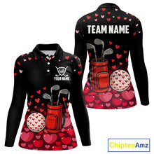 Load image into Gallery viewer, Funny Black and Red Heart Pattern Valentine Golf Shirts For Women Custom Valentine Golf Gifts For her NQS11229