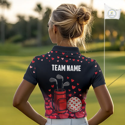 Funny Black and Red Heart Pattern Valentine Golf Shirts For Women Custom Valentine Golf Gifts For her NQS11229